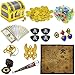 Dronside 182 Pieces Kids Golden Frame Pirate Treasure Chest Toy Set with Lock Map Coins Gems Earrings Rings Eye Patch Compass Telescope Play Paper Money for Role Play Treasure Hunting Game for Kids - Image 2