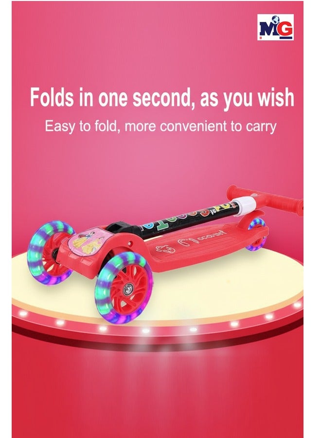 ام جي سكوتر قابل للطي بثلاث عجلات للأطفال | سكوتر للأطفال الصغار مزود بعجلات تضيء بـ LED | ارتفاع قابل للتعديل وأفضل هدية للأطفال - أحمر - Image 2