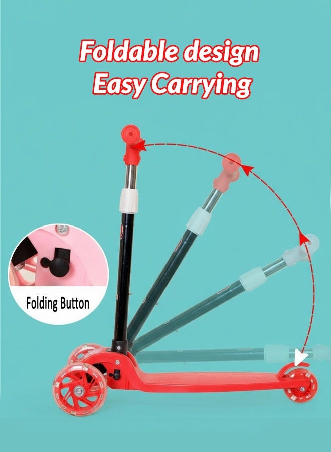 ام جي سكوتر قابل للطي بثلاث عجلات للأطفال | سكوتر للأطفال الصغار مزود بعجلات تضيء بـ LED | ارتفاع قابل للتعديل وأفضل هدية للأطفال - أحمر - Image 4