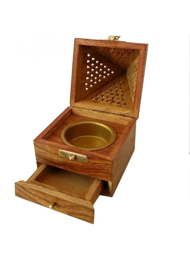 Pyramid-shaped wooden incense burner - medium - Image 1