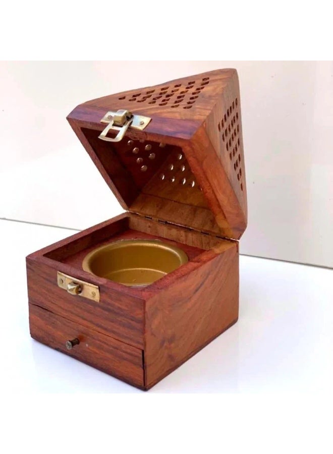 Pyramid-shaped wooden incense burner - medium - Image 2