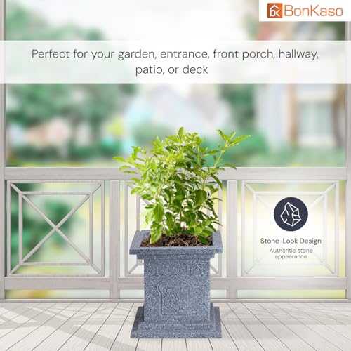 BonKaso Tulsi Pot 8 Inch | Traditional Stone Finish German Polymer Planter for Indoor/Outdoor Use | Perfect Gamla/Pot for Home, Pooja Decor, Balcony, Garden | Durable & Weather-Resistant (Light Grey) - Image 4