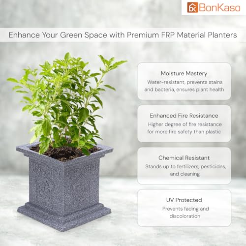 BonKaso Tulsi Pot 8 Inch | Traditional Stone Finish German Polymer Planter for Indoor/Outdoor Use | Perfect Gamla/Pot for Home, Pooja Decor, Balcony, Garden | Durable & Weather-Resistant (Light Grey) - Image 2