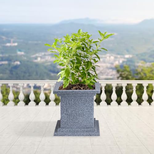 BonKaso Tulsi Pot 8 Inch | Traditional Stone Finish German Polymer Planter for Indoor/Outdoor Use | Perfect Gamla/Pot for Home, Pooja Decor, Balcony, Garden | Durable & Weather-Resistant (Light Grey) - Image 1