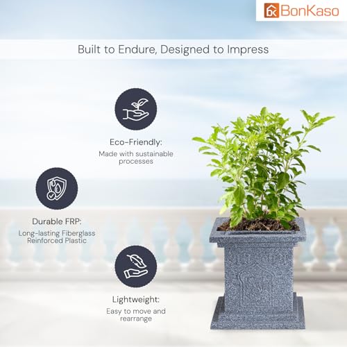 BonKaso Tulsi Pot 8 Inch | Traditional Stone Finish German Polymer Planter for Indoor/Outdoor Use | Perfect Gamla/Pot for Home, Pooja Decor, Balcony, Garden | Durable & Weather-Resistant (Light Grey) - Image 3