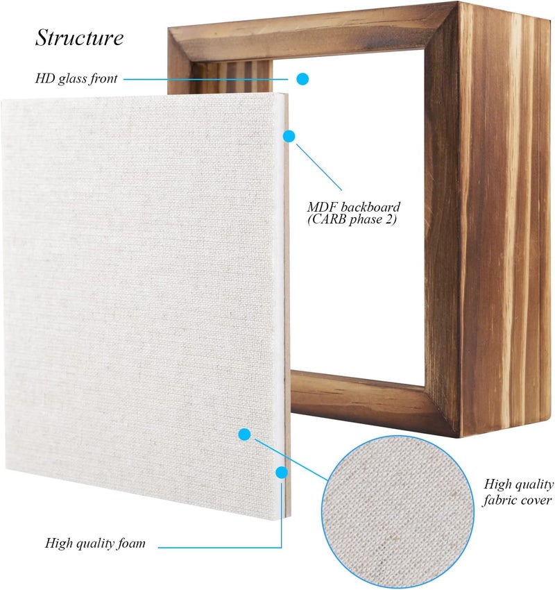 1DOT2 5x5 Small Shadow Box Frame Display Case, Grade A Natural Pine Wood HD Glass Front Soft Linen Back, 1.2 inches Interior Depth-Carbonized Black - Image 4