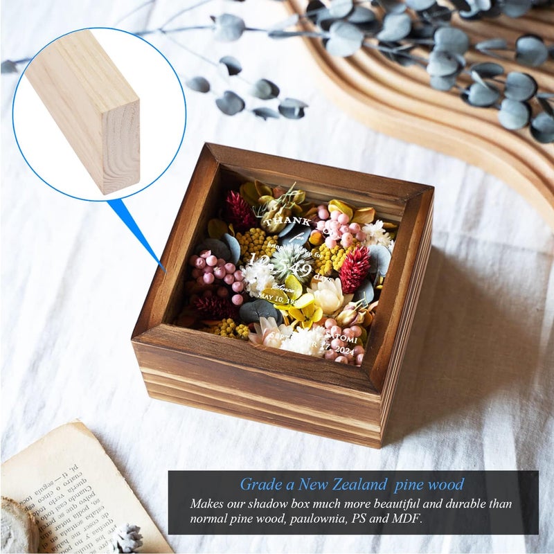 1DOT2 5x5 Small Shadow Box Frame Display Case, Grade A Natural Pine Wood HD Glass Front Soft Linen Back, 1.2 inches Interior Depth-Carbonized Black - Image 2