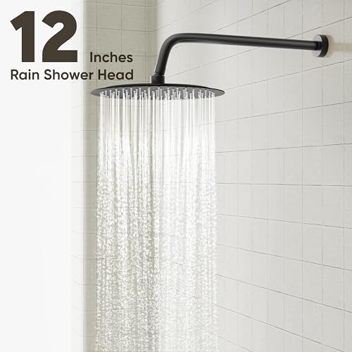 Gabrylly Black Shower System, Pressure Balance Shower Faucet Set, 12" Stainless Steel Rain Shower head with 5-Mode Handheld Shower Spray Combo,High Pressure Rainfall Shower Head Set, Matte Black - Image 3
