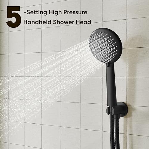 Gabrylly Black Shower System, Pressure Balance Shower Faucet Set, 12" Stainless Steel Rain Shower head with 5-Mode Handheld Shower Spray Combo,High Pressure Rainfall Shower Head Set, Matte Black - Image 4