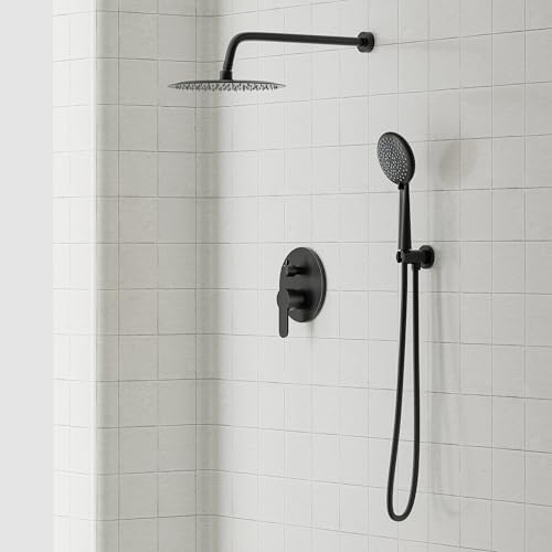 Gabrylly Black Shower System, Pressure Balance Shower Faucet Set, 12" Stainless Steel Rain Shower head with 5-Mode Handheld Shower Spray Combo,High Pressure Rainfall Shower Head Set, Matte Black - Image 2