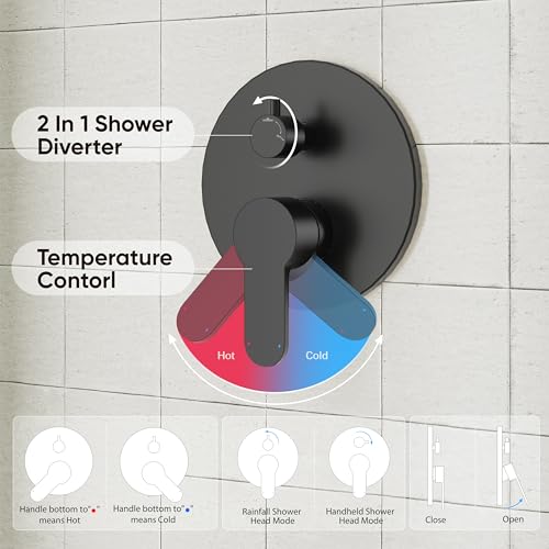 Gabrylly Black Shower System, Pressure Balance Shower Faucet Set, 12" Stainless Steel Rain Shower head with 5-Mode Handheld Shower Spray Combo,High Pressure Rainfall Shower Head Set, Matte Black - Image 5