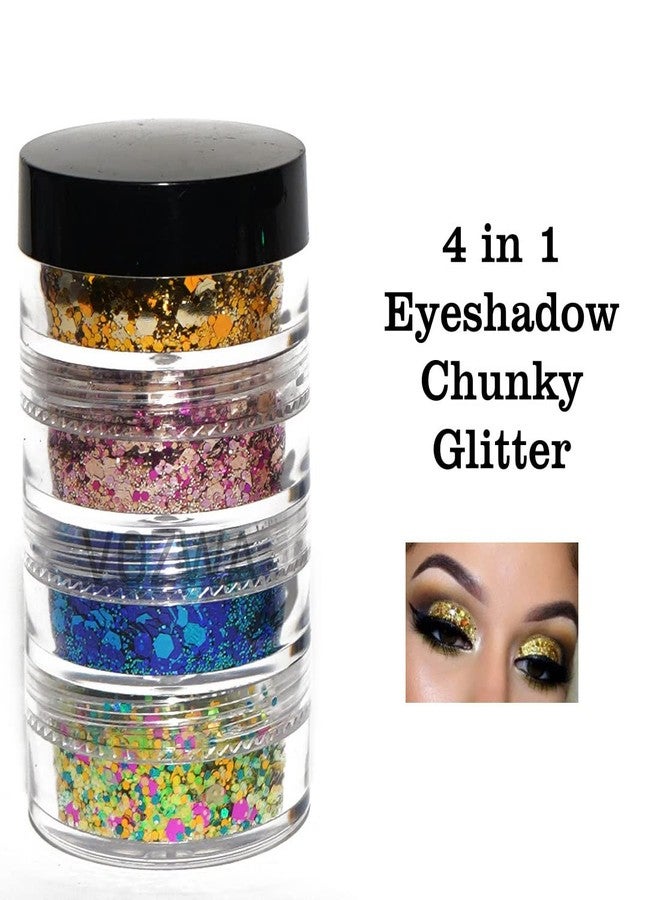 Vozwa 4 in 1 Eyeshadow Chunky and Fine Glitter Mix - (Golden + Pink + Blue + Green) - Image 4