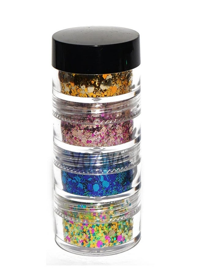 Vozwa 4 in 1 Eyeshadow Chunky and Fine Glitter Mix - (Golden + Pink + Blue + Green) - Image 1