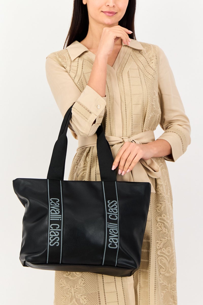 Cavalli Class Women Brand Logo Totes Bag, Black - Image 2