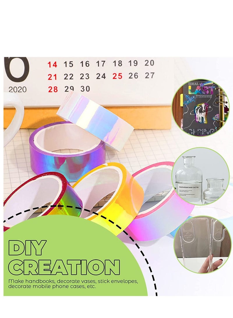 SYOSI Holographic Tape Assorted Colored Set Decorative Prismatic Glitter Hoops for DIY Arts Crafts Decoration Scrapbooking Gifts Wrapping 6 Rolls - Image 2