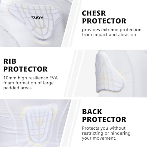 TUOYR Youth Padded Compression Shirt Kids Boys Pad Sleeveless Vest Protective Shirts Rib Chest Protector for Football Baseball Basketball（4-pad - Image 3