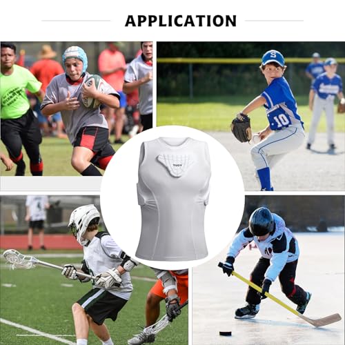 TUOYR Youth Padded Compression Shirt Kids Boys Pad Sleeveless Vest Protective Shirts Rib Chest Protector for Football Baseball Basketball（4-pad - Image 5