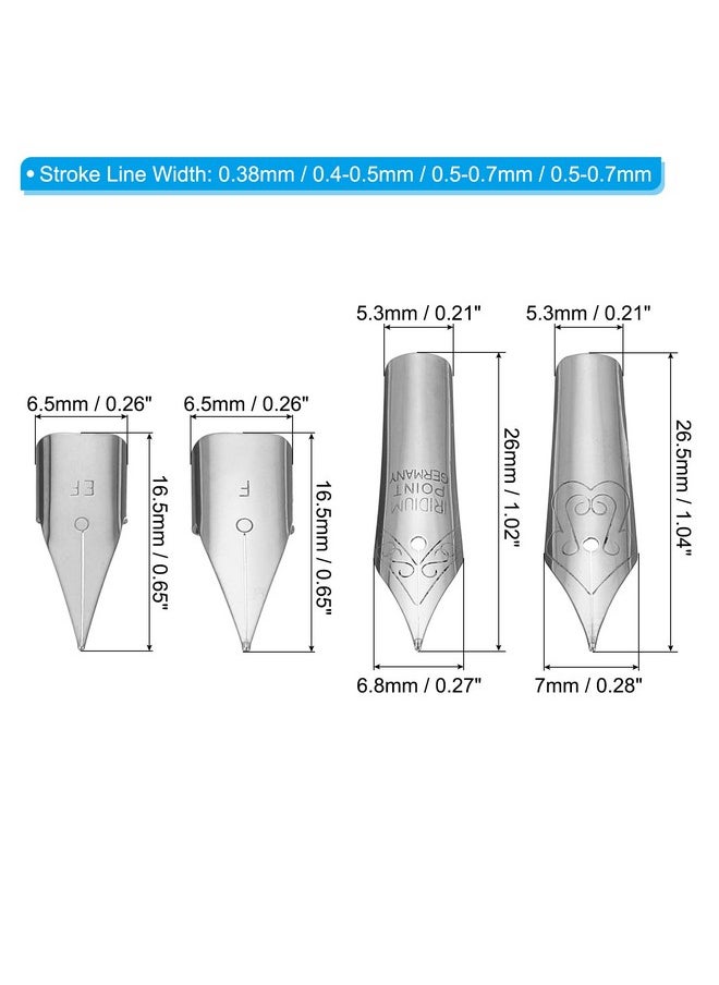 PATIKIL - 4 Size Line Width Fountain Pen Nib Replacement, 8 Pack 304 Stainless Steel Ink Dip Calligraphy Pen Nib For Drawing Writing, Silver - Image 1