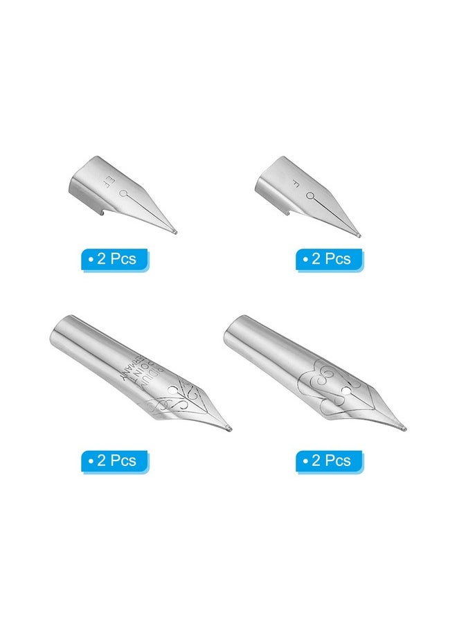 PATIKIL - 4 Size Line Width Fountain Pen Nib Replacement, 8 Pack 304 Stainless Steel Ink Dip Calligraphy Pen Nib For Drawing Writing, Silver - Image 1