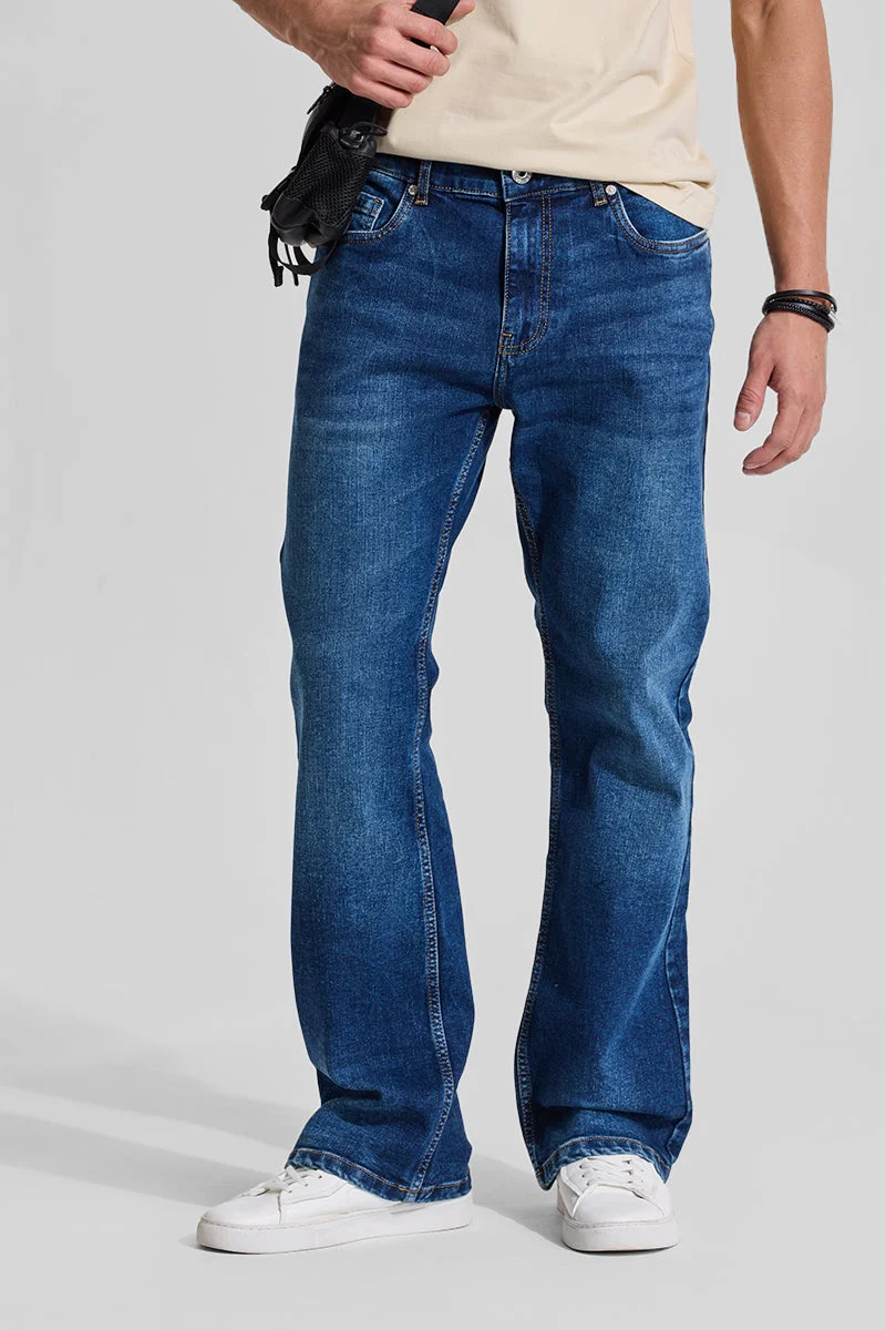 SNITCH Dark Blue Mid Rise Bootcut Jeans
