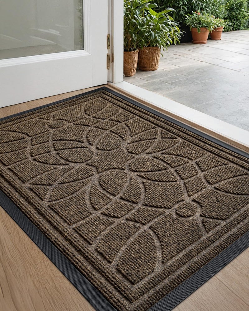 DEXI Front Door Mat Outside Entrance, Heavy Duty Non Slip Low Profile Doormat for Entryway, Trap Dirt and Moisture Welcome Mats, Easy Clean, Patio, Garage, 3x2, Brown - Image 1