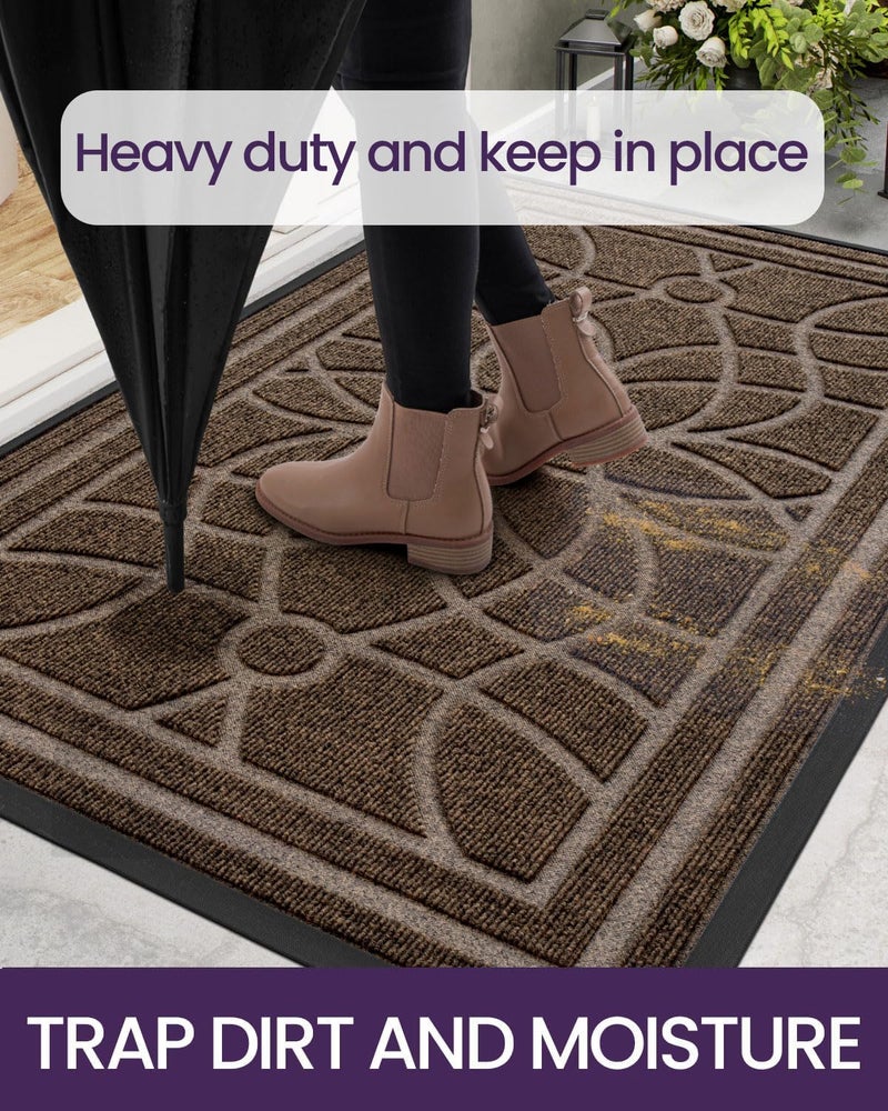 DEXI Front Door Mat Outside Entrance, Heavy Duty Non Slip Low Profile Doormat for Entryway, Trap Dirt and Moisture Welcome Mats, Easy Clean, Patio, Garage, 3x2, Brown - Image 5