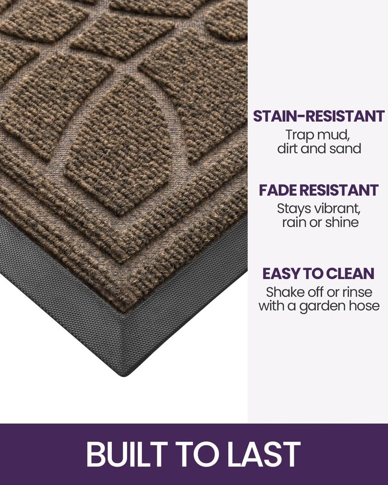DEXI Front Door Mat Outside Entrance, Heavy Duty Non Slip Low Profile Doormat for Entryway, Trap Dirt and Moisture Welcome Mats, Easy Clean, Patio, Garage, 3x2, Brown - Image 3
