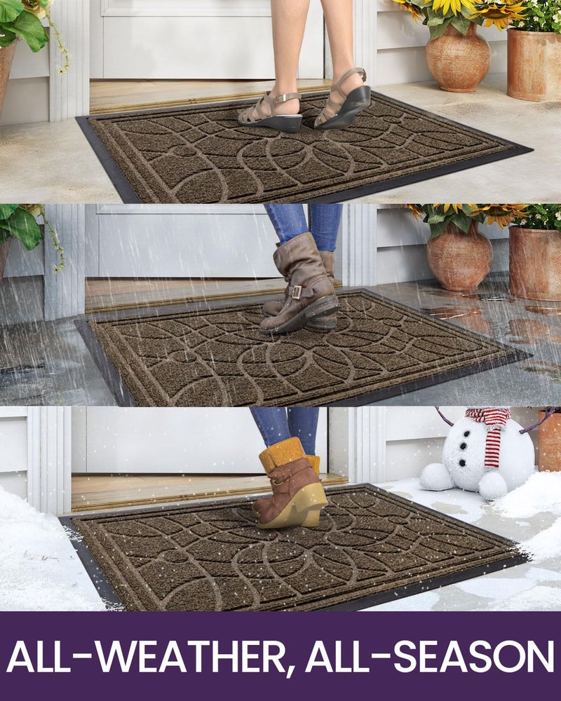 DEXI Front Door Mat Outside Entrance, Heavy Duty Non Slip Low Profile Doormat for Entryway, Trap Dirt and Moisture Welcome Mats, Easy Clean, Patio, Garage, 3x2, Brown - Image 4