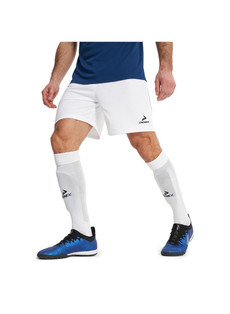 Demix Men’s Soccer Shorts - Demix Matchday White Lightweight & Breathable Sports Shorts with Moisture-Wicking Fabric & Adjustable Fit - Image 1