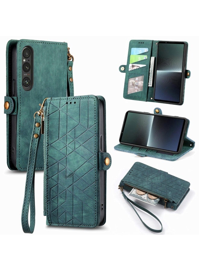HuHa For Sony Xpreia Ace 3 Geometric Zipper Wallet Side Buckle Leather Phone Case(Green)  - Image 1