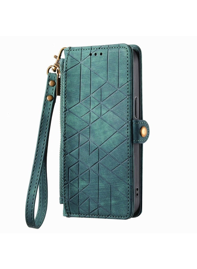 HuHa For Sony Xpreia Ace 3 Geometric Zipper Wallet Side Buckle Leather Phone Case(Green)  - Image 2