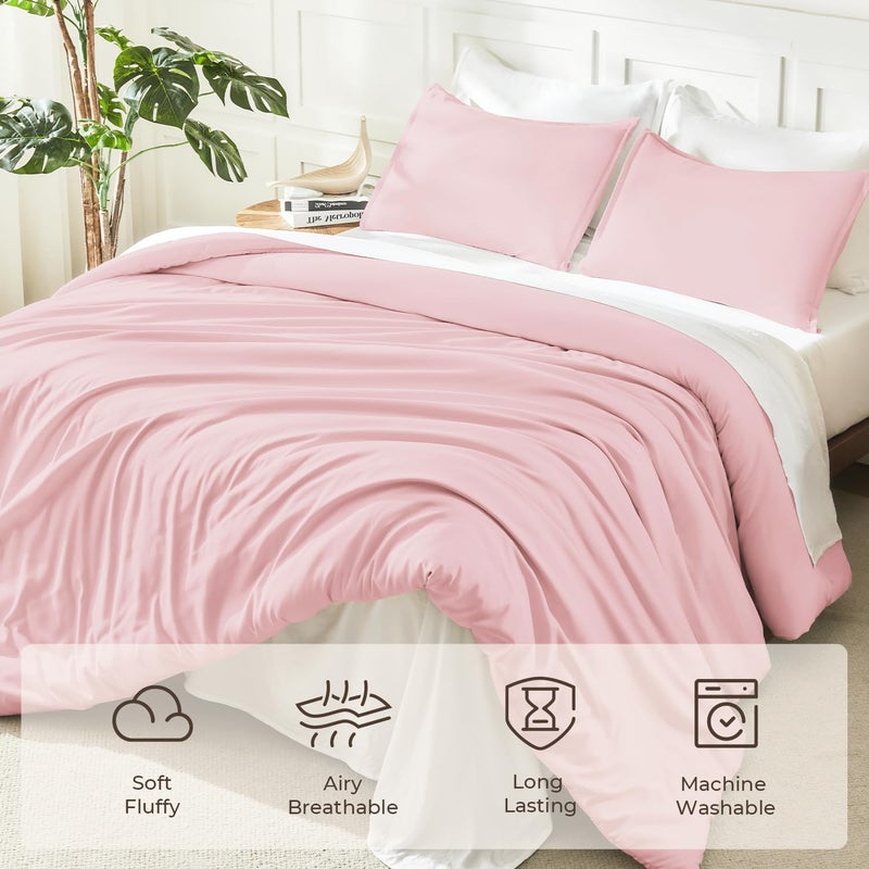 Litanika Pink Comforter Set Full Size, 3 Pieces Girls Women Cute Soft Solid Bedding Comforter Set, All Season Bed Set (79x90In Comforter & 2 Pillowcases) - Image 3
