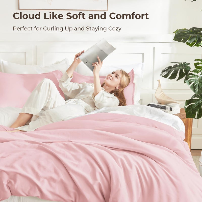 Litanika Pink Comforter Set Full Size, 3 Pieces Girls Women Cute Soft Solid Bedding Comforter Set, All Season Bed Set (79x90In Comforter & 2 Pillowcases) - Image 2