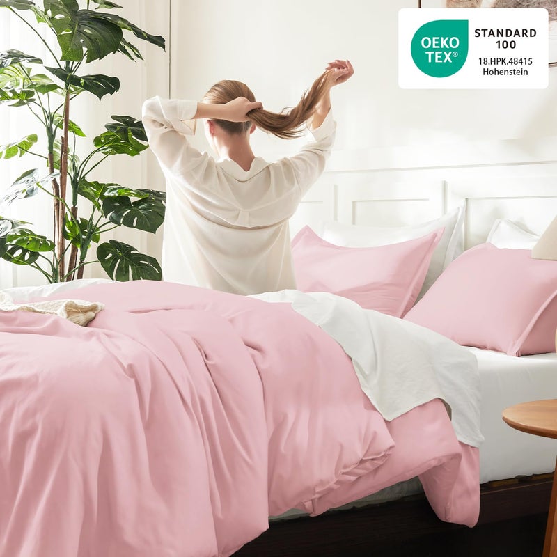 Litanika Pink Comforter Set Full Size, 3 Pieces Girls Women Cute Soft Solid Bedding Comforter Set, All Season Bed Set (79x90In Comforter & 2 Pillowcases) - Image 4