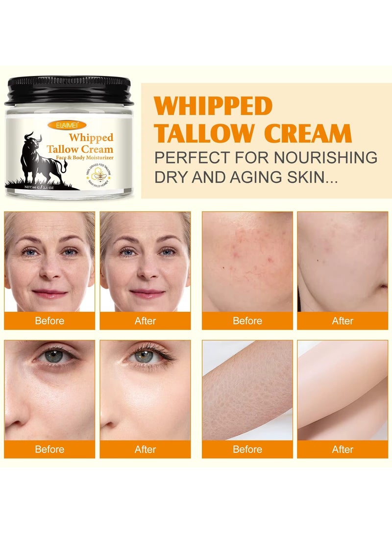 Elaimei 60g Whipped Tallow Cream Beef Tallow Skin Care Deeply Nourishing Organic Grass Fed Tallow Balm for Face and Body Moisturizing Skin Care Cream Beef Tallow Honey Balm Beeswax Whipped Moisturizer Cream  - Image 5