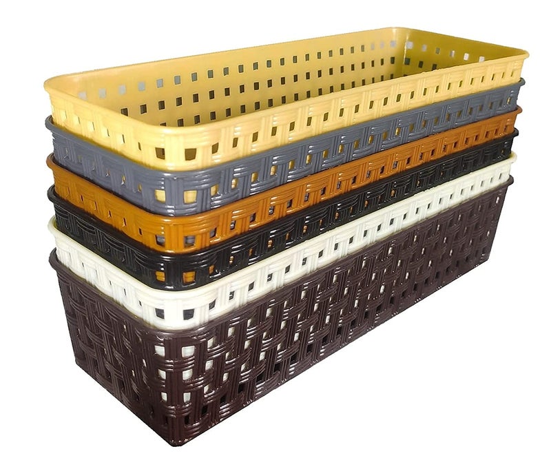 Liza Plastic Small Multipurpose Desk Organizer Tray Office Drawer Dividers Storage Bins for Kitchen, Bathroom, Office, Makeup, Bedroom Dresser, Craft Basket Rack Multicolour (23L × 8W× 5H cm) Set of 6 - Image 3