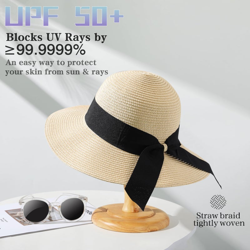 Pleneal Beach Sun Hats for Women, Straw Hat for Women UPF 50+ UV Sun Protection Summer Hat Foldable Roll up Cap - Image 2