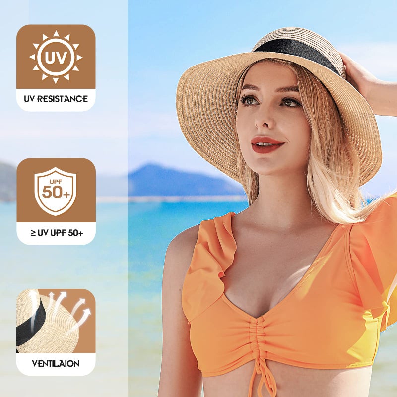 Pleneal Beach Sun Hats for Women, Straw Hat for Women UPF 50+ UV Sun Protection Summer Hat Foldable Roll up Cap - Image 3