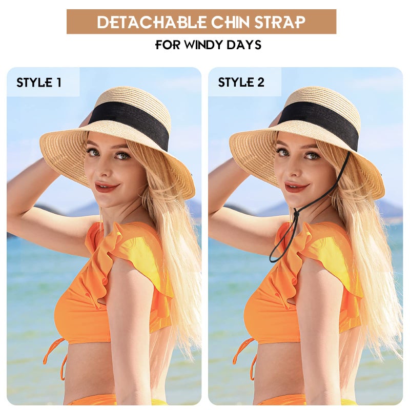 Pleneal Beach Sun Hats for Women, Straw Hat for Women UPF 50+ UV Sun Protection Summer Hat Foldable Roll up Cap - Image 4