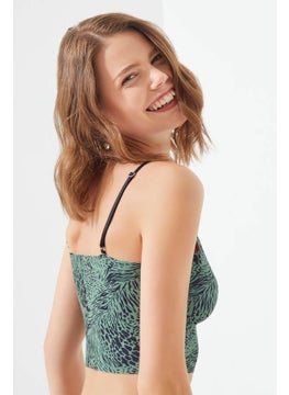 COTTONHILL Green Patterned Adjustable Straps Laser Cut Women's Crop Bustier  - Image 2