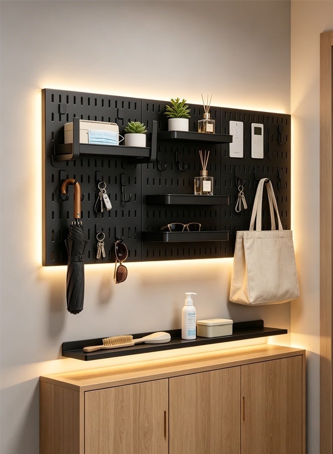 Pegboard Combination Wall Organizer Kit, 3PCS Pegboard and 13 Accessories Modular Hanging, Plastic PegBoard Organizer for Home Kitchen Office (black) - Image 3
