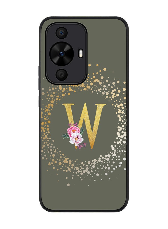 Stylizedd Rugged Black edge case for Huawei nova 12s / Huawei nova 11/ Huawei nova 12 Lite 4G,Custom Monogram Initial Letter Floral Alphabet - W (Olive Green) - Image 1