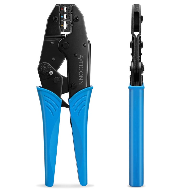 TICONN Crimping Tool for Heat Shrink Connectors - Ratcheting Wire Crimper - Crimping Pliers - Ratchet Terminal Crimper - Wire Crimp Tool (30C, Blue) - Image 1