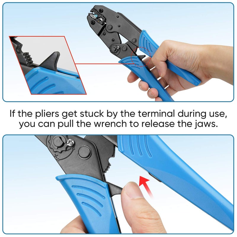 TICONN Crimping Tool for Heat Shrink Connectors - Ratcheting Wire Crimper - Crimping Pliers - Ratchet Terminal Crimper - Wire Crimp Tool (30C, Blue) - Image 3