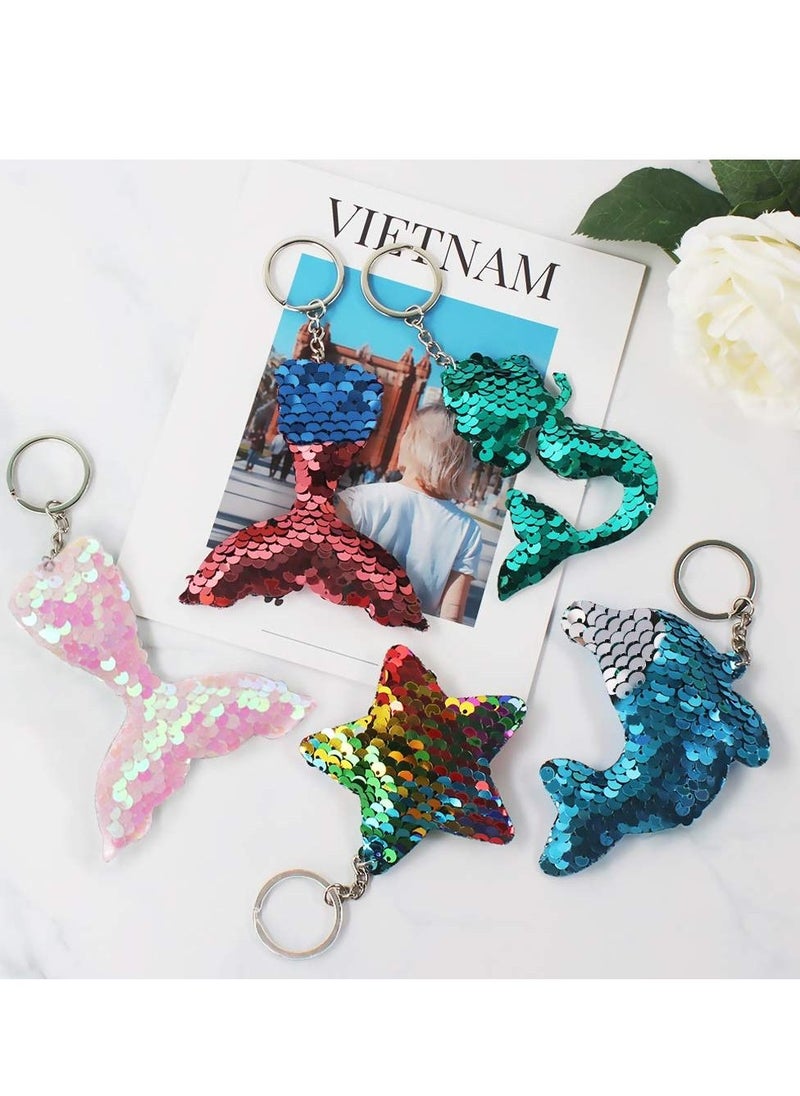 SYOSI - Sequin Keychains, Reversible Mermaid Glitter Flip Keychains Animal Sequin Key Chains Theme Party Gift Bags for Kids' Birthday Party Favors Supplies 4 Styles, 20 Pcs - Image 1