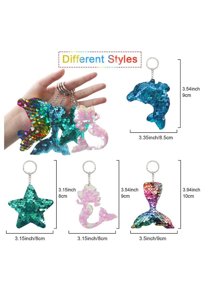 SYOSI - Sequin Keychains, Reversible Mermaid Glitter Flip Keychains Animal Sequin Key Chains Theme Party Gift Bags for Kids' Birthday Party Favors Supplies 4 Styles, 20 Pcs - Image 1