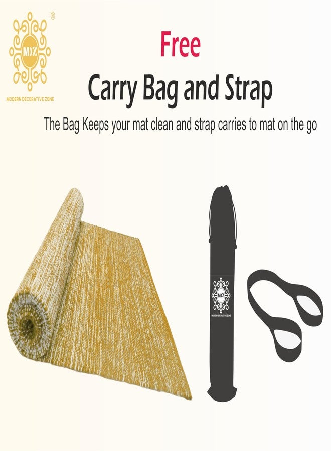 MDZ™ Anti-Skid Hand Woven Cotton Yoga Mat with Free Carrying Strap, Size - 60 x 180 cm | 100% Cotton | Eco Friendly | Washable (Yellow) - Image 5