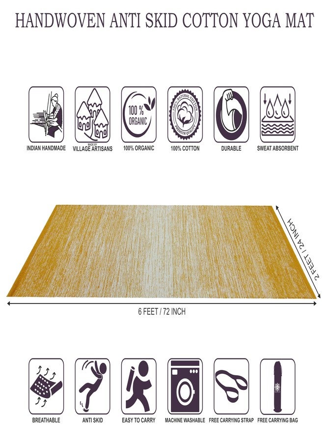 MDZ™ Anti-Skid Hand Woven Cotton Yoga Mat with Free Carrying Strap, Size - 60 x 180 cm | 100% Cotton | Eco Friendly | Washable (Yellow) - Image 2