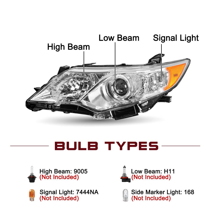 JSBOYAT Fit for 2012 2013 2014 Toyota Camry Headlight Assembly SELLEXLEHybrid Projector Headlamp Driver Passenger SideChrome Housing Amber Reflector - Image 4