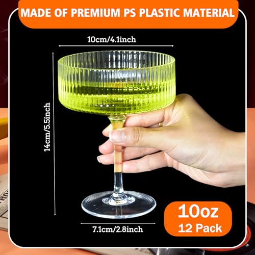 CHLJAR 10OZ Plastic Martini Glasses, Set Of 12 - Shatterproof&Reusable Cocktail Glasses With Classic Design, Perfect For Home Use, Weddings, Parties&Outdoor Gatherings, Ideal For Martini, Champagne&More - Image 2